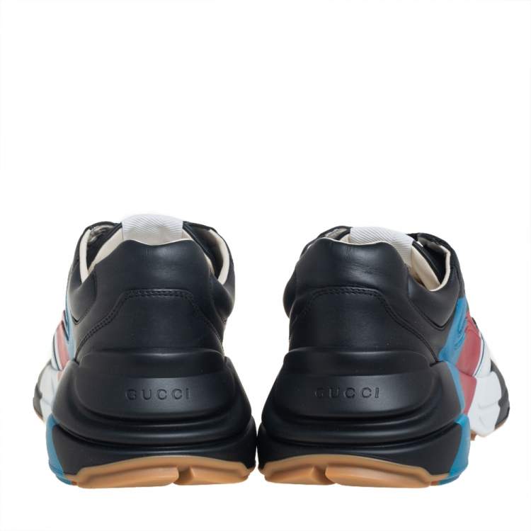 Pre Owned Gucci Black Leather Rhyton Web Print Sneakers Size 42