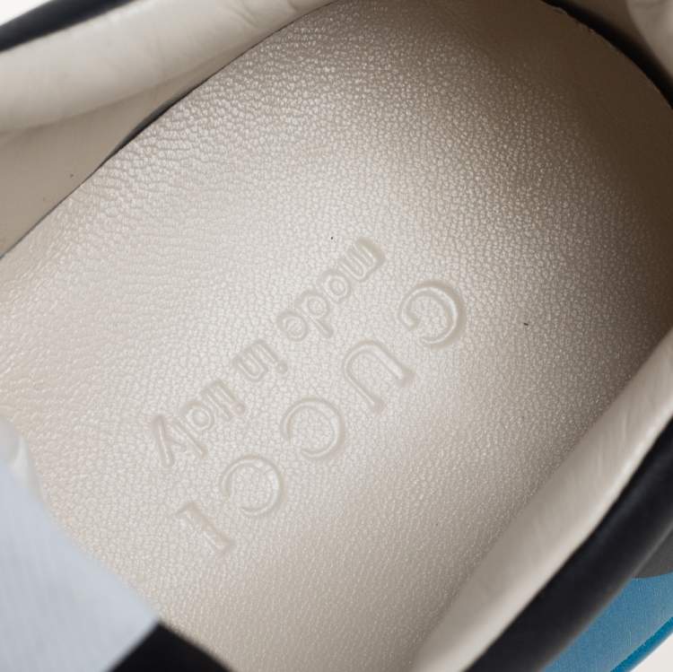 Pre Owned Gucci Black Leather Rhyton Web Print Sneakers Size 42