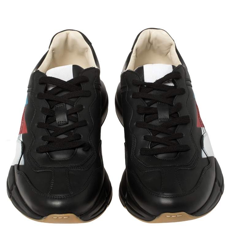 Pre Owned Gucci Black Leather Rhyton Web Print Sneakers Size 42