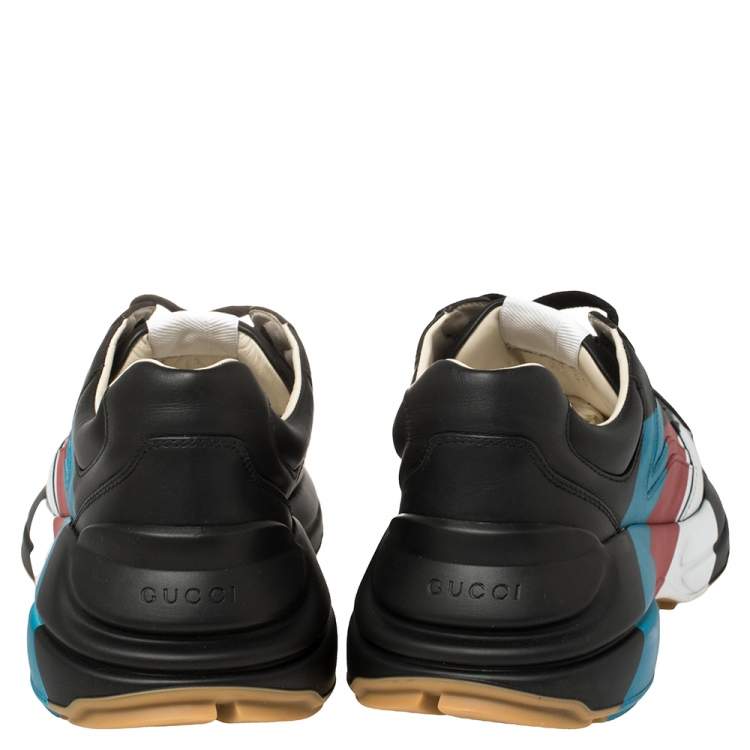 Pre Owned Gucci Black Leather Rhyton Web Print Sneakers Size 42