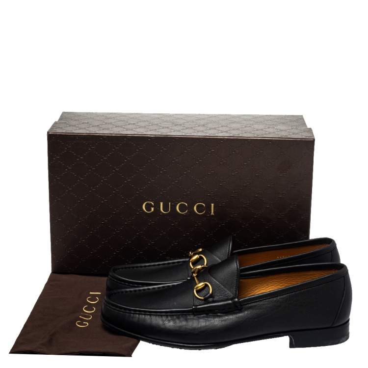 Pre Owned Gucci Black Leather Jordaan Loafers Size 46.5