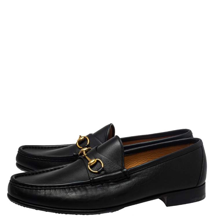 Pre Owned Gucci Black Leather Jordaan Loafers Size 46.5