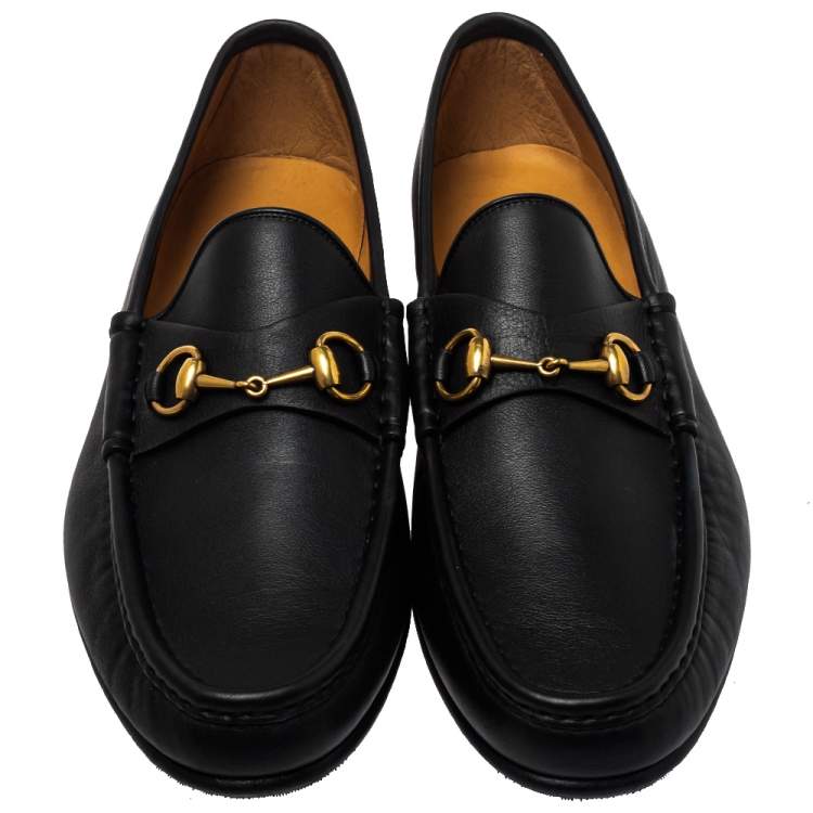 Pre Owned Gucci Black Leather Jordaan Loafers Size 46.5