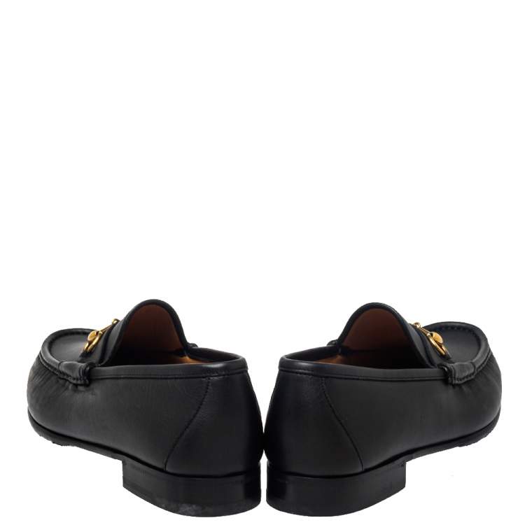 Pre Owned Gucci Black Leather Jordaan Loafers Size 46.5