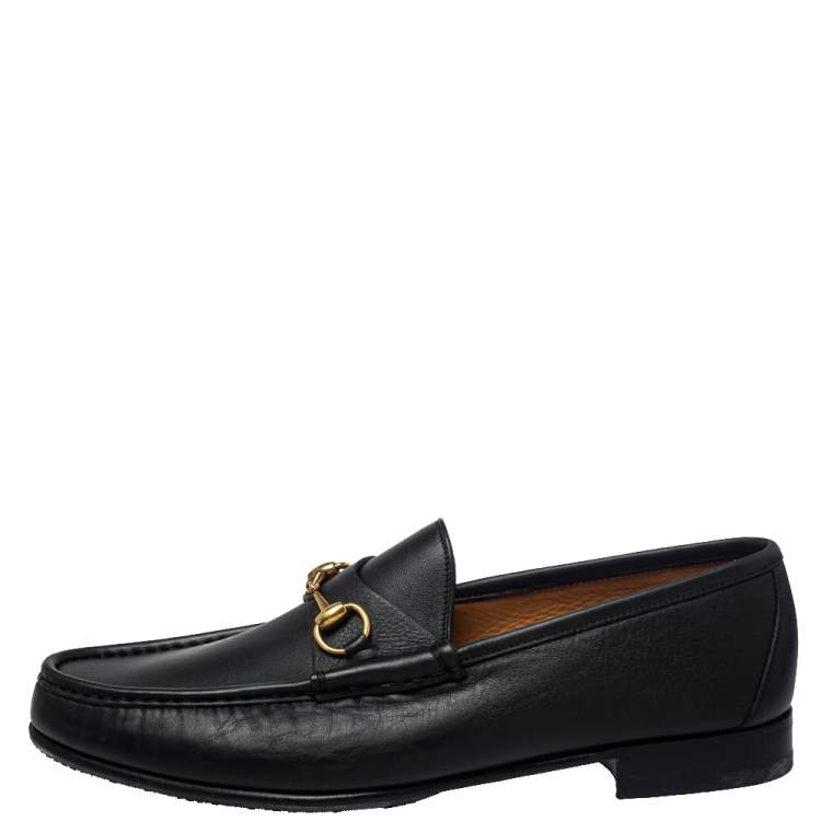 Pre Owned Gucci Black Leather Jordaan Loafers Size 46.5