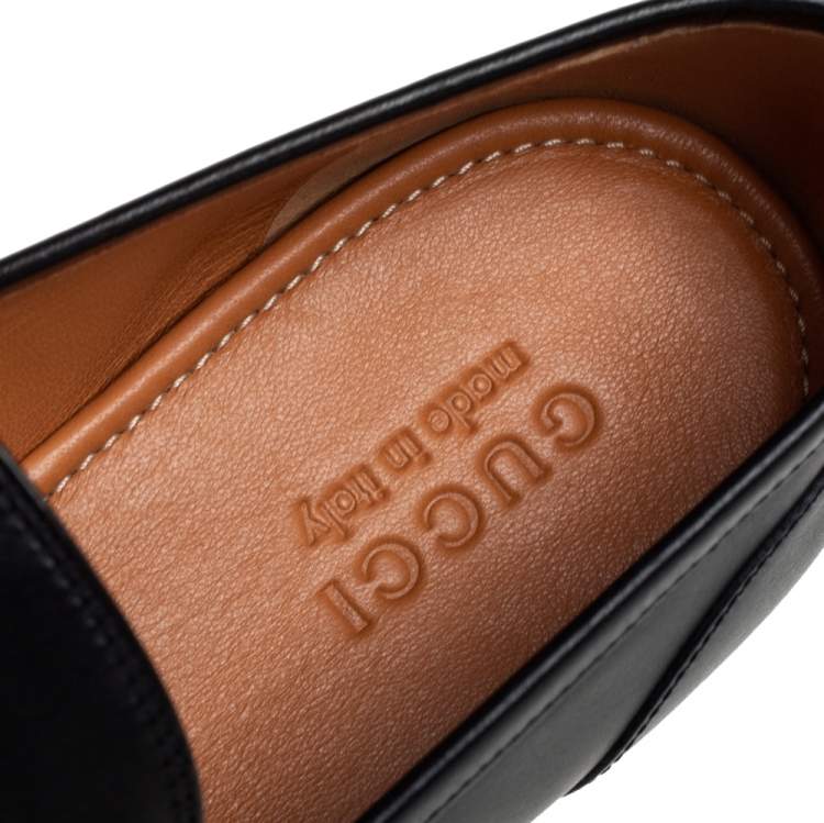 Pre Owned Gucci Black Leather Jordaan Loafers Size 46