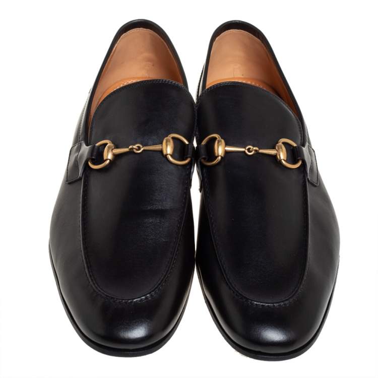 Pre Owned Gucci Black Leather Jordaan Loafers Size 46