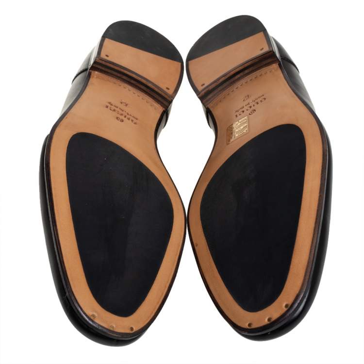 Pre Owned Gucci Black Leather Jordaan Loafers Size 46