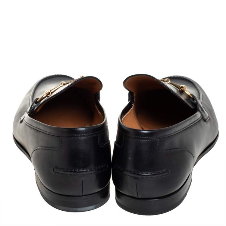 Pre Owned Gucci Black Leather Jordaan Loafers Size 46