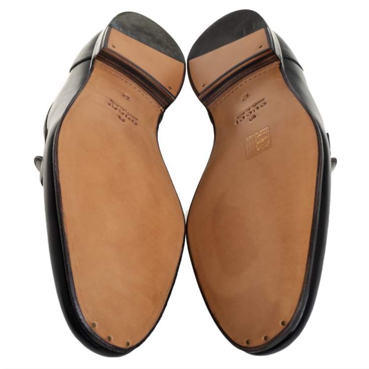 Pre Owned Gucci Black Leather Jordaan Loafers Size 46