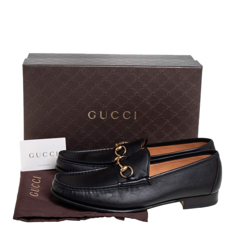 Pre Owned Gucci Black Leather Horsebit Slip On Loafers Size 46.5