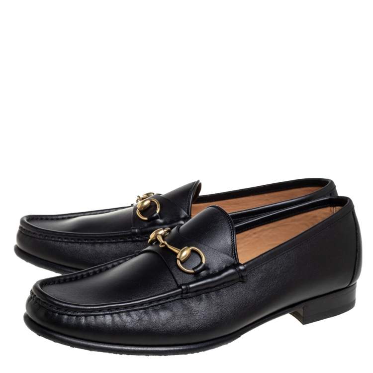 Pre Owned Gucci Black Leather Horsebit Slip On Loafers Size 46.5