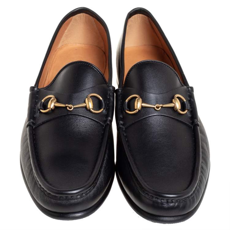 Pre Owned Gucci Black Leather Horsebit Slip On Loafers Size 46.5