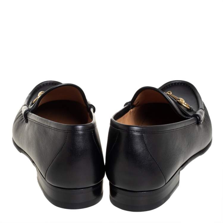 Pre Owned Gucci Black Leather Horsebit Slip On Loafers Size 46.5