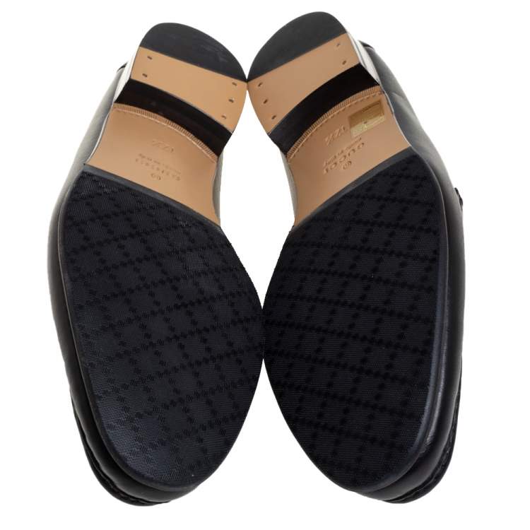 Pre Owned Gucci Black Leather Horsebit Slip On Loafers Size 46.5