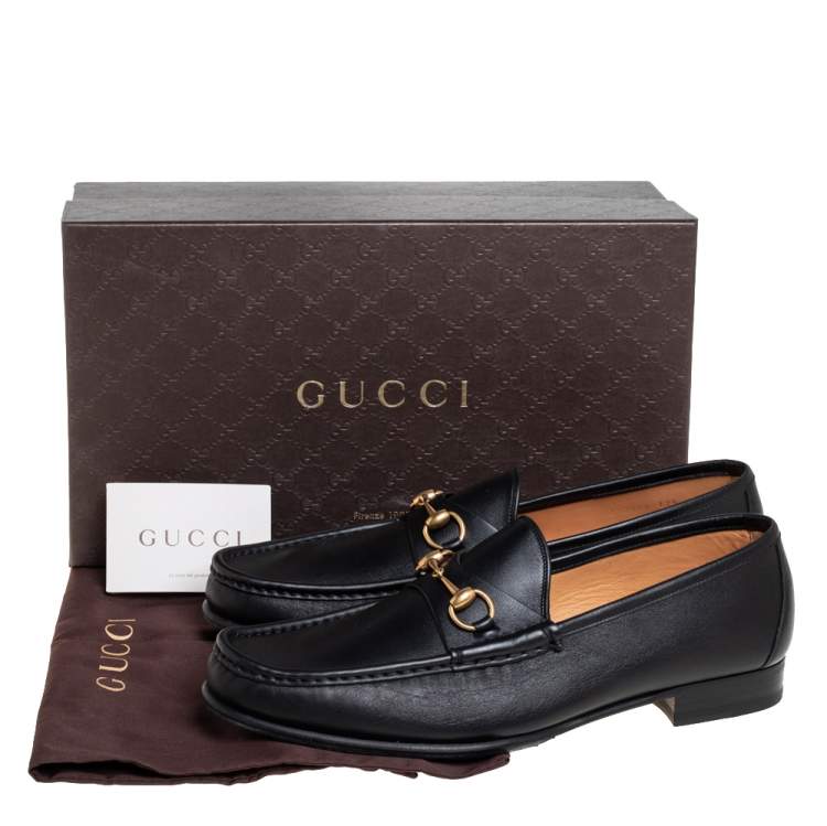 Pre Owned Gucci Black Leather Horsebit Slip On Loafers Size 46.5