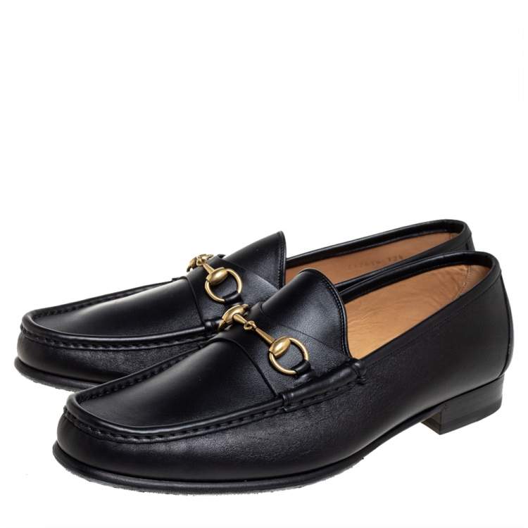 Pre Owned Gucci Black Leather Horsebit Slip On Loafers Size 46.5