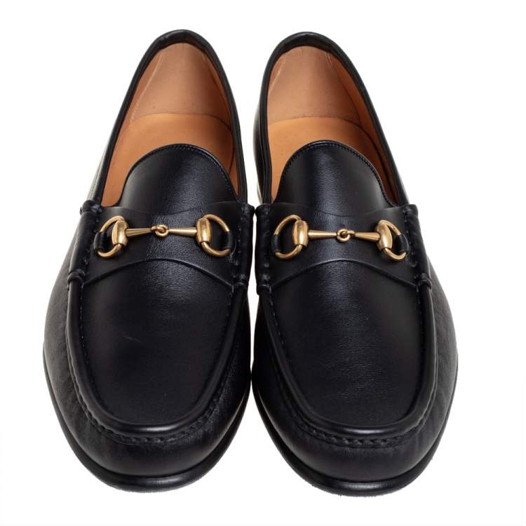 Pre Owned Gucci Black Leather Horsebit Slip On Loafers Size 46.5