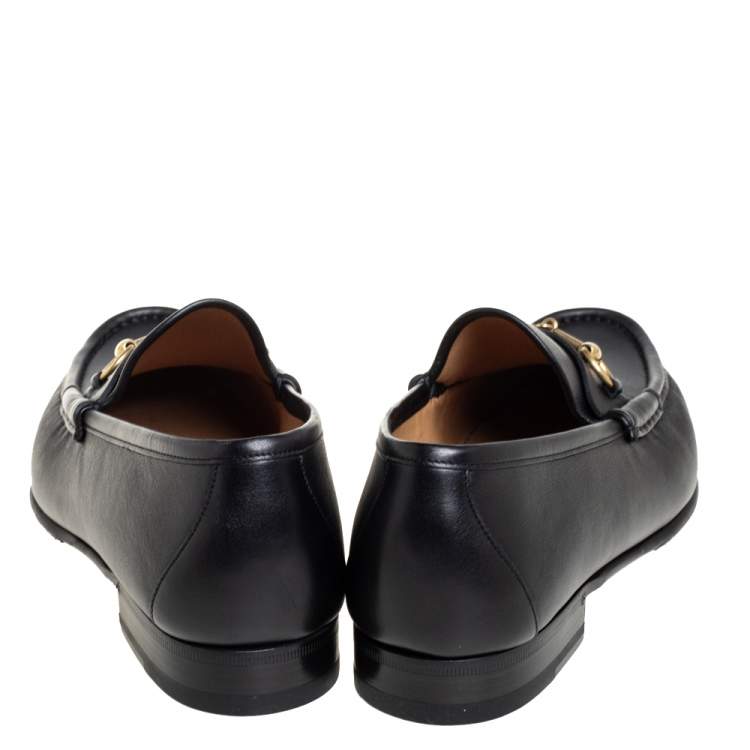 Pre Owned Gucci Black Leather Horsebit Slip On Loafers Size 46.5