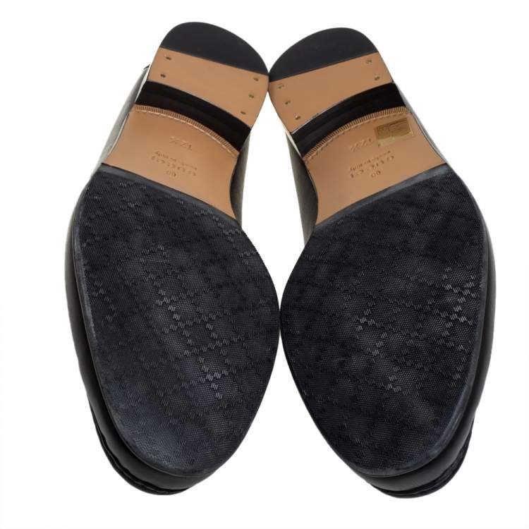 Pre Owned Gucci Black Leather Horsebit Slip On Loafers Size 46.5