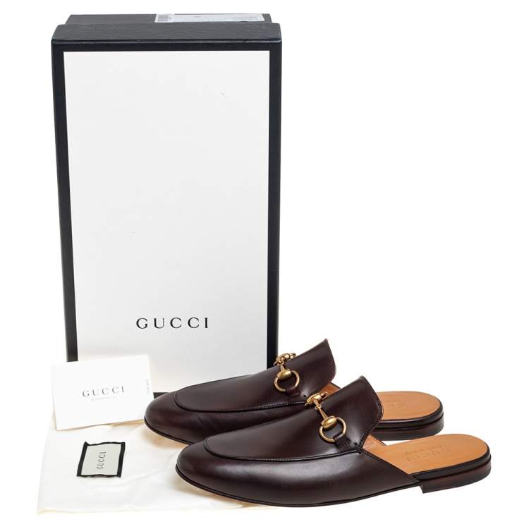 Pre Owned Gucci Brown Leather Princetown Horsebit Mules Size 41