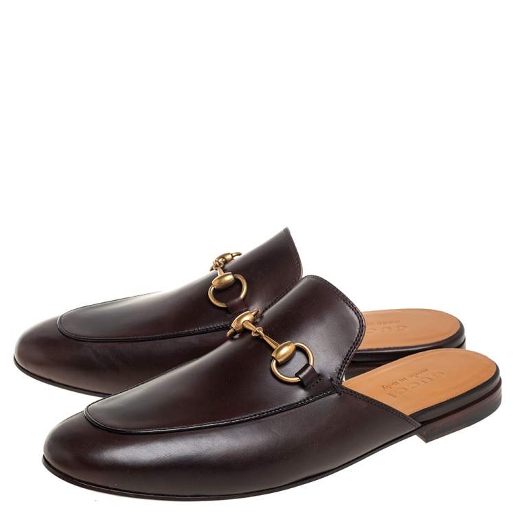 Pre Owned Gucci Brown Leather Princetown Horsebit Mules Size 41
