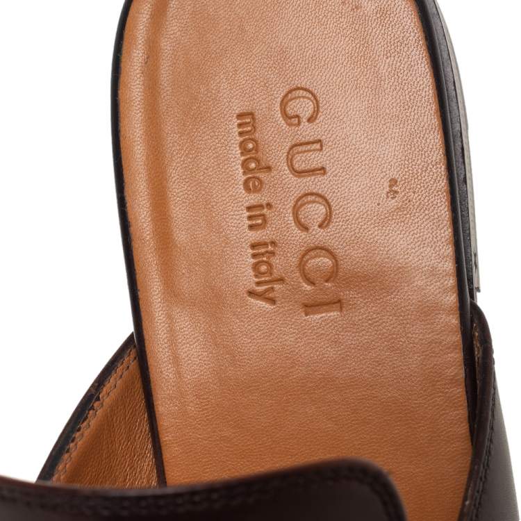 Pre Owned Gucci Brown Leather Princetown Horsebit Mules Size 41
