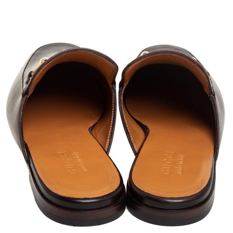 Pre Owned Gucci Brown Leather Princetown Horsebit Mules Size 41