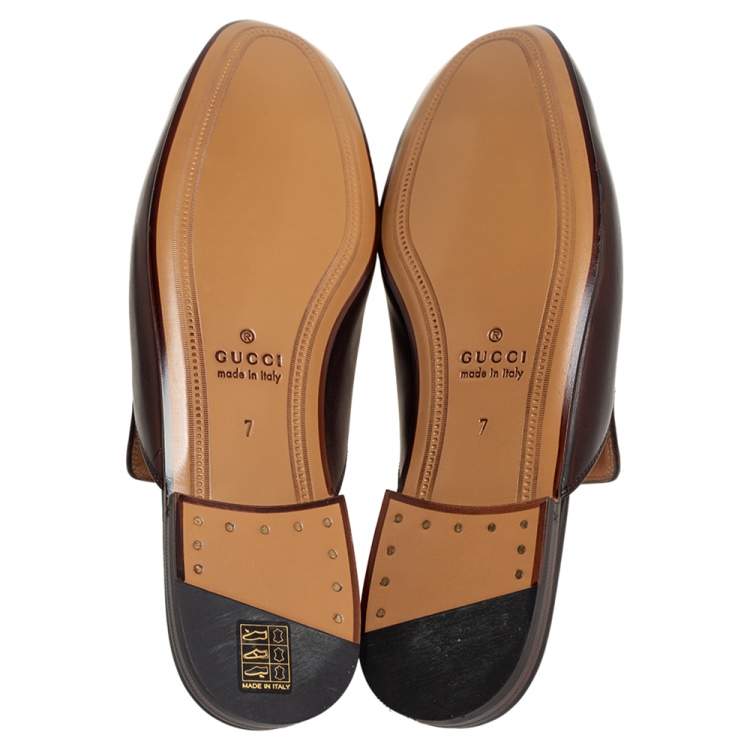 Pre Owned Gucci Brown Leather Princetown Horsebit Mules Size 41