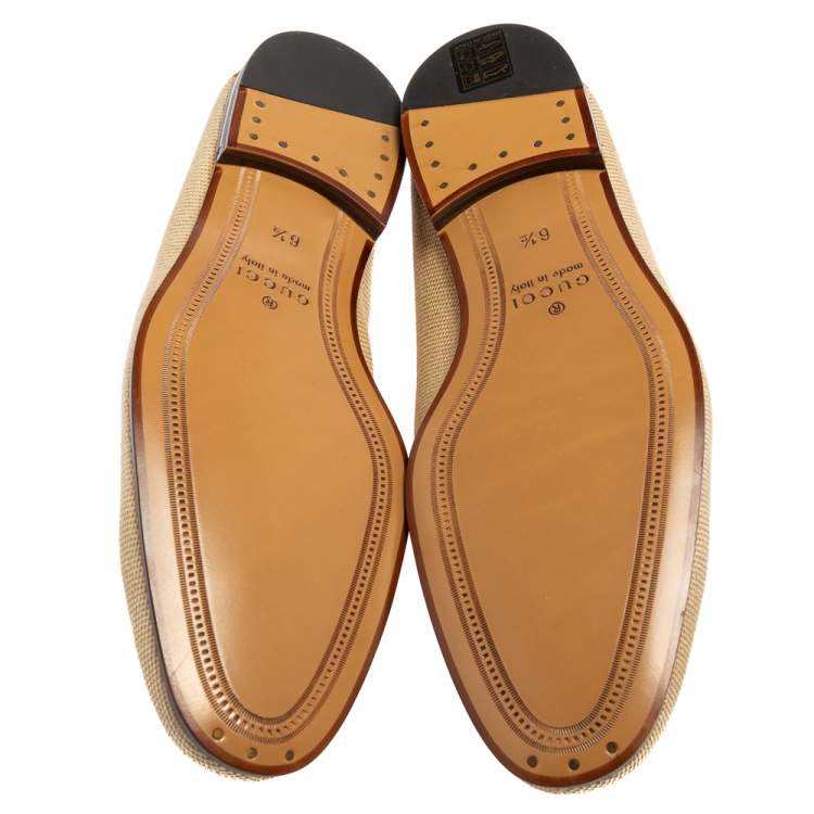Pre Owned  Gucci Beige/Brown Canvas And Leather Web  Loafers Size 40.5