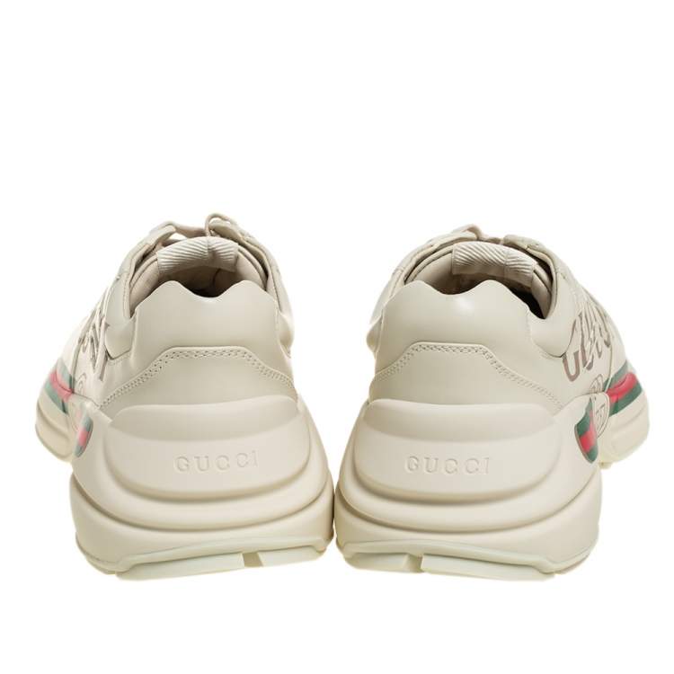 Pre Owned Gucci Beige Leather Rhyton Gucci Logo Low Top Sneakers Size 41