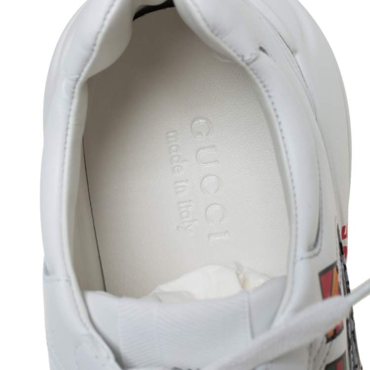 Pre Owned Gucci White Leather Rhyton Worldwide Print Low Top Sneakers Size 44.5