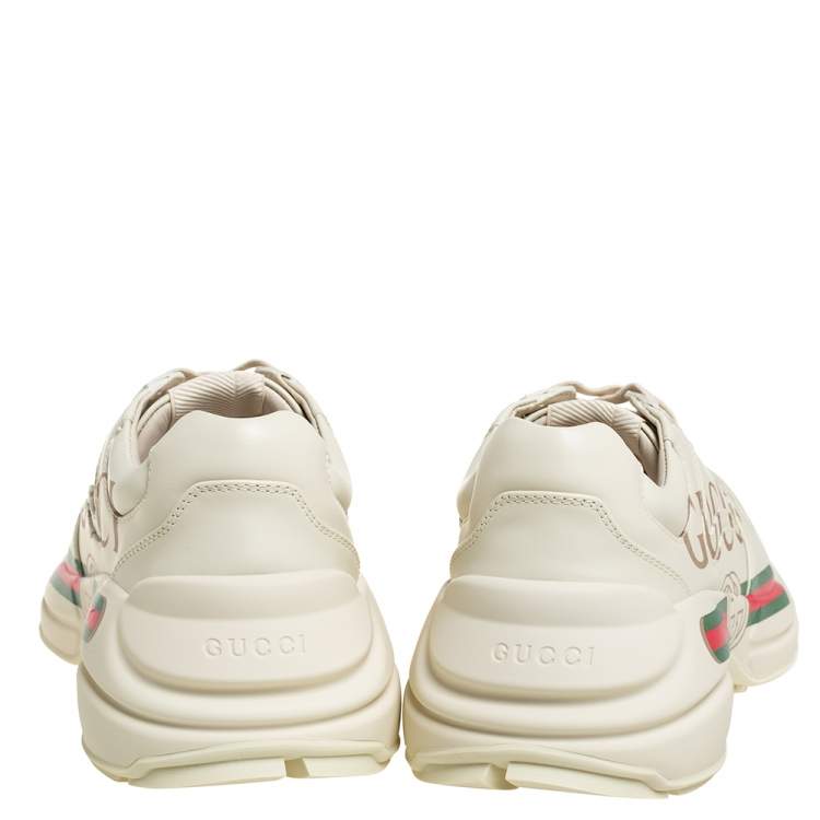 Pre Owned Gucci Cream Leather Rhyton Gucci Logo Low Top Sneakers Size 41 