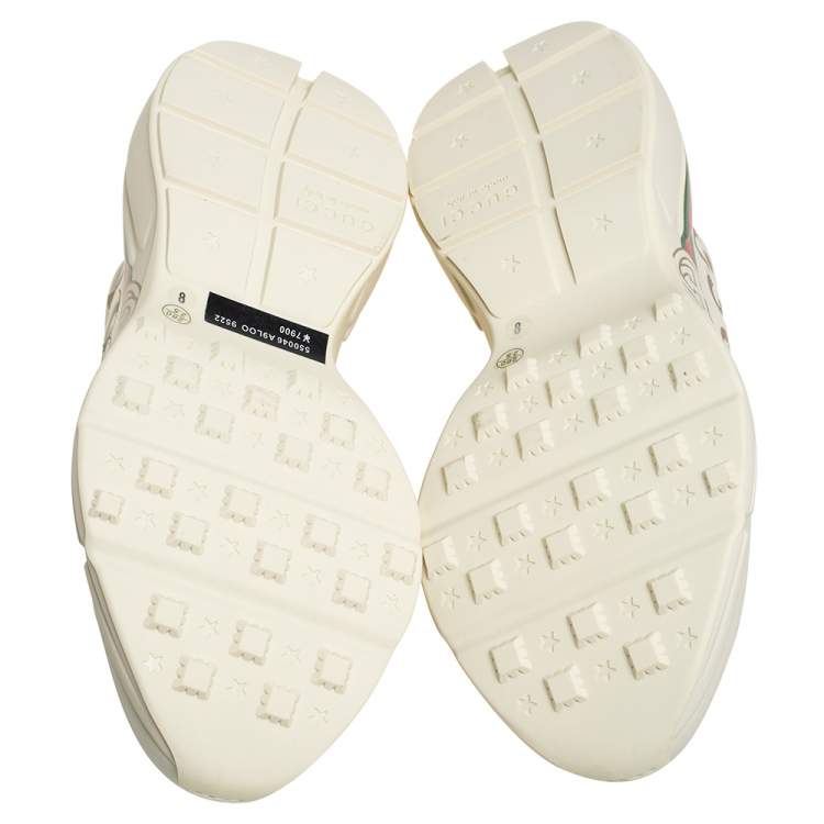 Pre Owned Gucci Cream Leather Rhyton Gucci Logo Low Top Sneakers Size 42