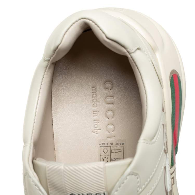 Pre Owned Gucci Cream Leather Rhyton Gucci Logo Low Top Sneakers Size 42