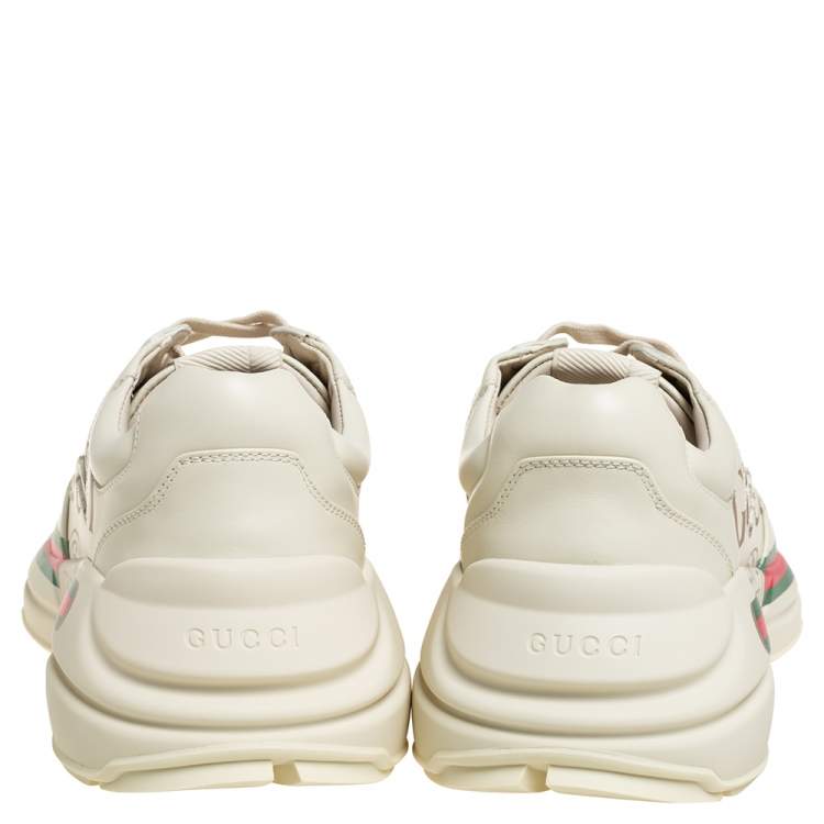 Pre Owned Gucci Cream Leather Rhyton Gucci Logo Low Top Sneakers Size 42