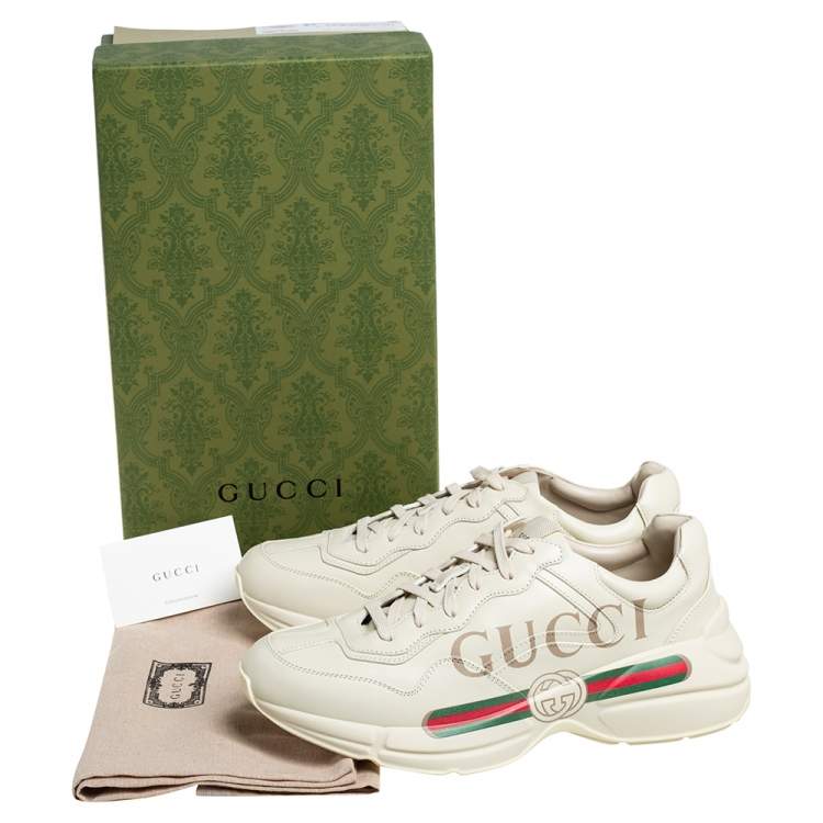 Pre Owned Gucci Cream Leather Rhyton Gucci Logo Low Top Sneakers Size 42