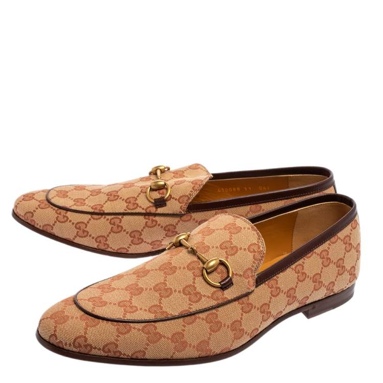 Pre Owned Gucci Beige GG Canvas Jordaan Horsebit Slip On Loafers Size 45