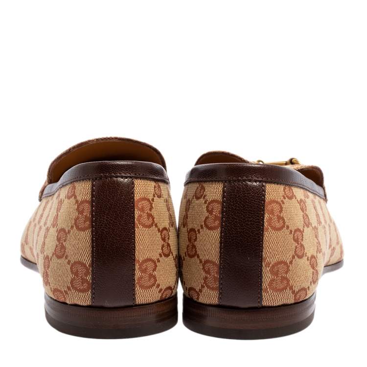 Pre Owned Gucci Beige GG Canvas Jordaan Horsebit Slip On Loafers Size 45