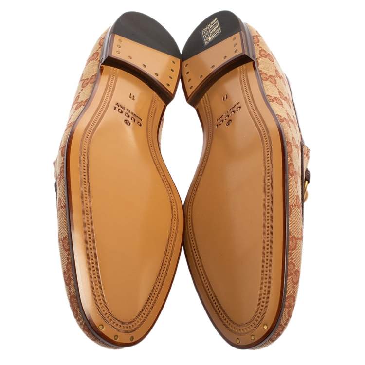 Pre Owned Gucci Beige GG Canvas Jordaan Horsebit Slip On Loafers Size 45