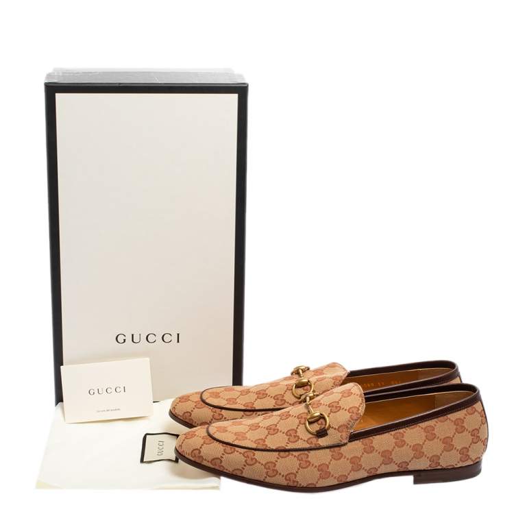 Pre Owned Gucci Beige GG Canvas Jordaan Horsebit Slip On Loafers Size 45