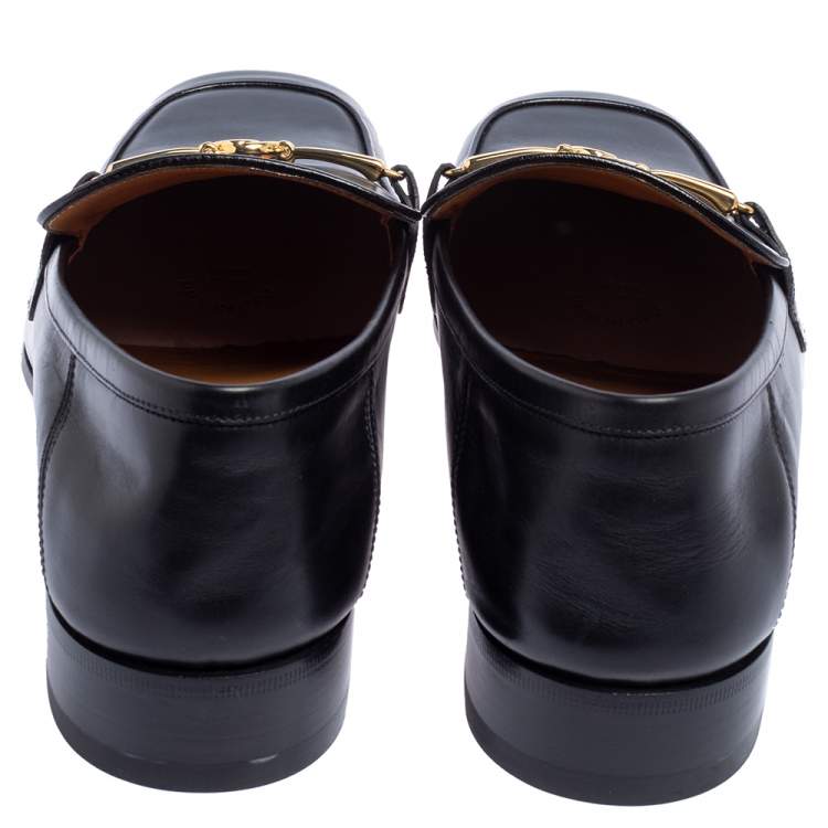 Pre Owned Gucci Black Leather GG Loafers Size 43.5