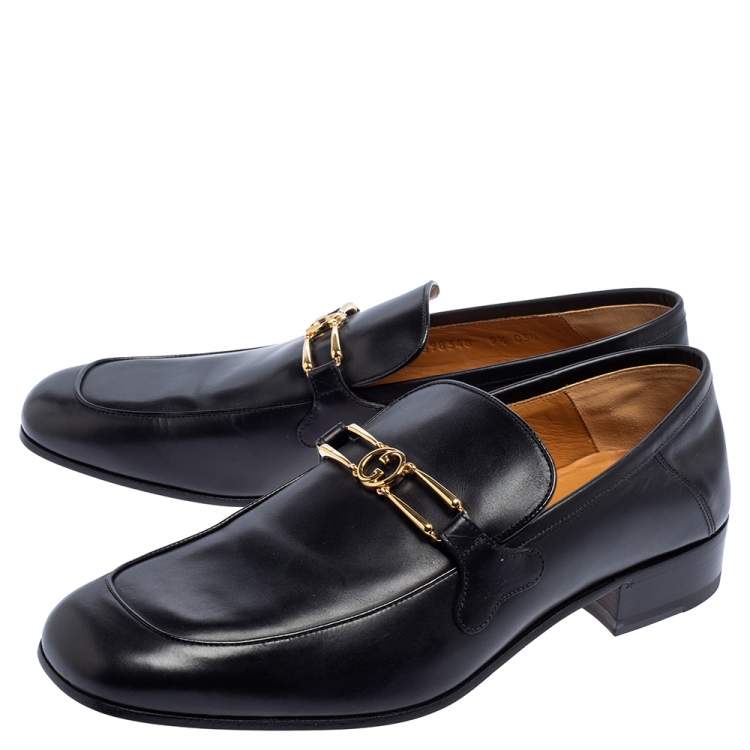 Pre Owned Gucci Black Leather GG Loafers Size 43.5