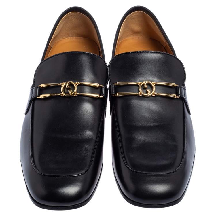 Pre Owned Gucci Black Leather GG Loafers Size 43.5