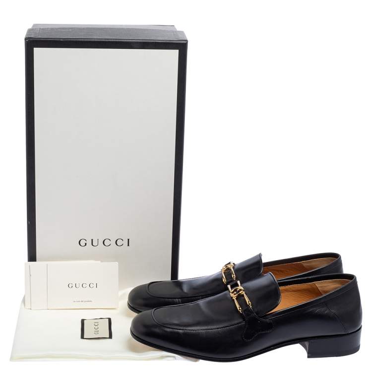 Pre Owned Gucci Black Leather GG Loafers Size 43.5
