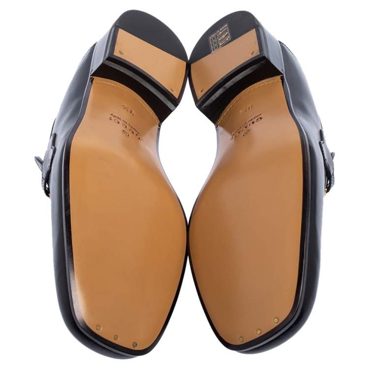 Pre Owned Gucci Black Leather GG Loafers Size 43.5