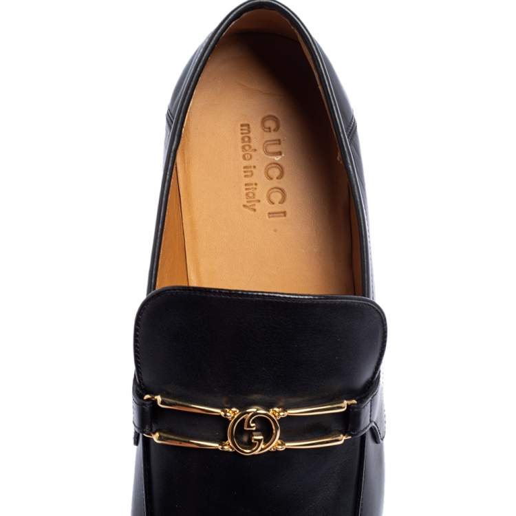 Pre Owned Gucci Black Leather GG Loafers Size 43.5