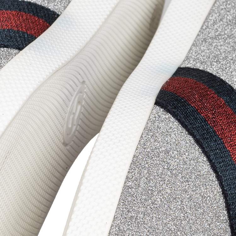 Pre Owned Gucci Silver Glitter Bambi Web Detail Low Top Sneakers Size 41