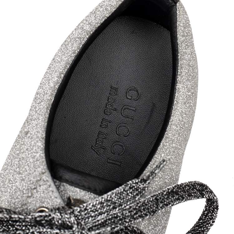 Pre Owned Gucci Silver Glitter Bambi Web Detail Low Top Sneakers Size 41