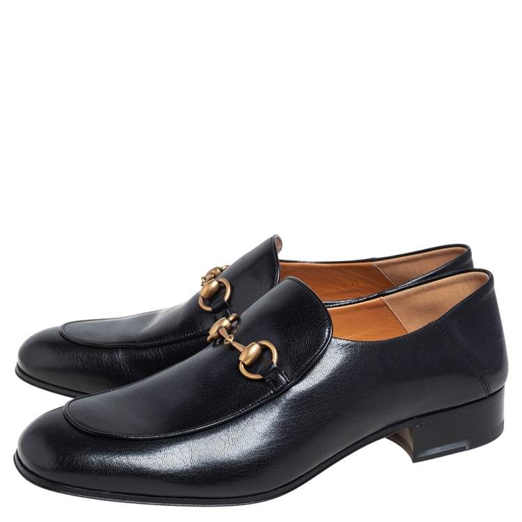 Pre Owned Gucci Black Leather Horsebit Loafers Size 44.5